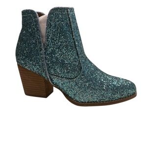 🦋 Not Rated Fiera Glitter Boots Blue Size 7.5 Sparkle Ankle Boots Rodeo Concert